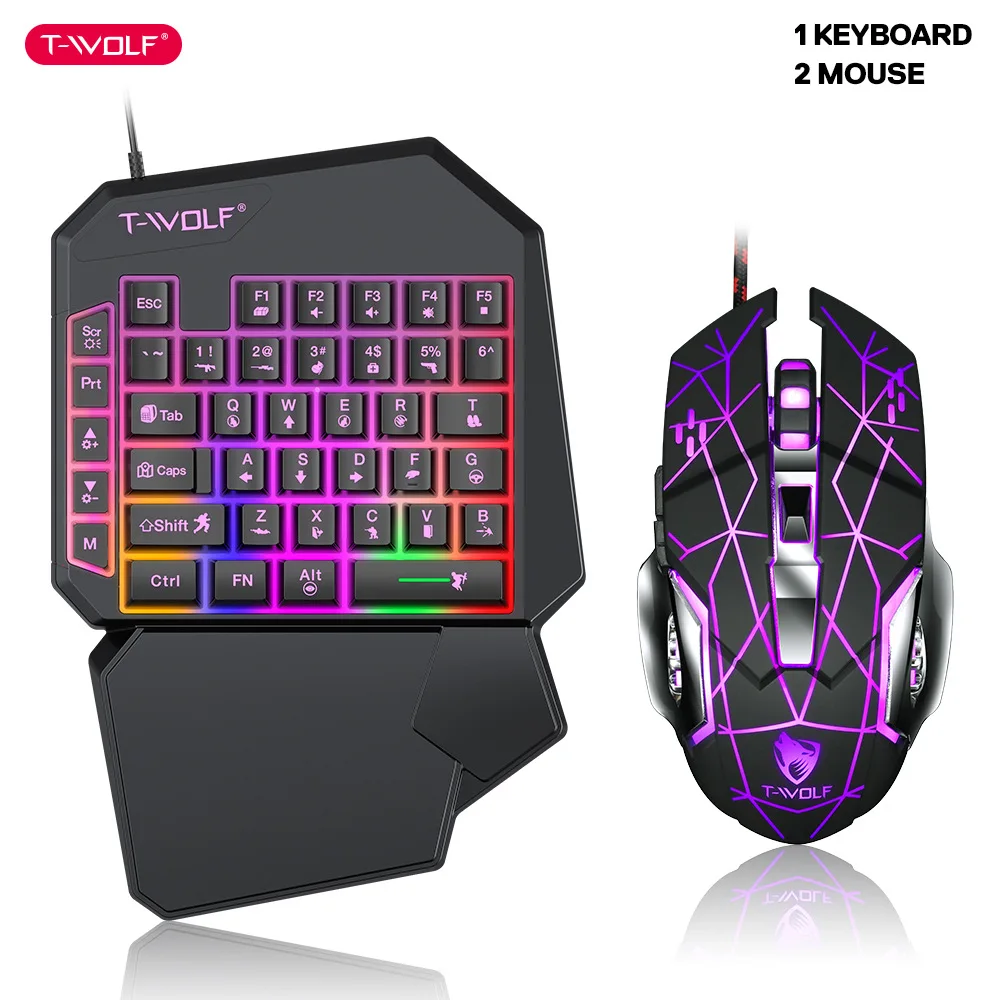 Gaming Keyboard Mini - คีย์บอร์ดมือเดียว TF900 T-WOLF บัลลังก์เซ็ตเกมเรืองแสงมือถือกินไก่อุปกรณ์เสริมสำหรับเล่นเกม