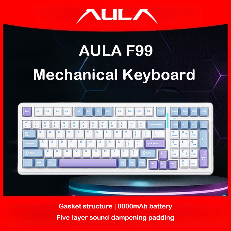 Gaming Keyboard Hot Swappable - AULA F99 คีย์บอร์ดแบบกลไก รองรับสามโหมด 2.4G บลูทูธ