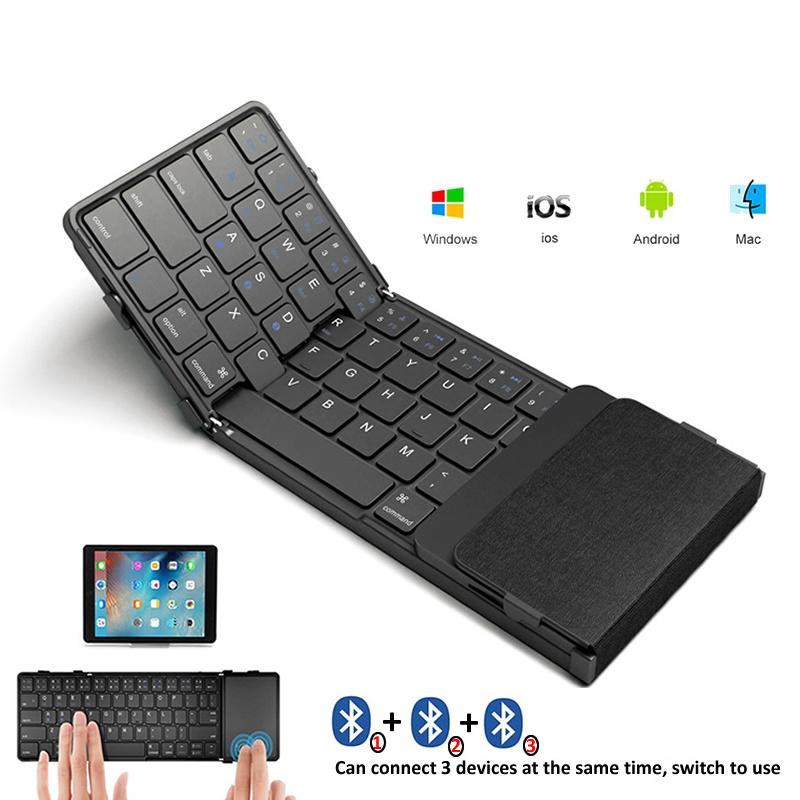 Gaming Keyboard Mini - BOW เกาหลี/รัสเซียคีย์บอร์ดพับไร้สายพร้อมทัชแพด/Numberpad ชาร์จคีย์บอร์ดบลูทูธแบบพับได้สําหรับแท็บเล็ต Ipad
